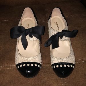 Black and beige heels